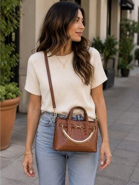 Michael Kors Tan Crocodile-Embossed Satchel